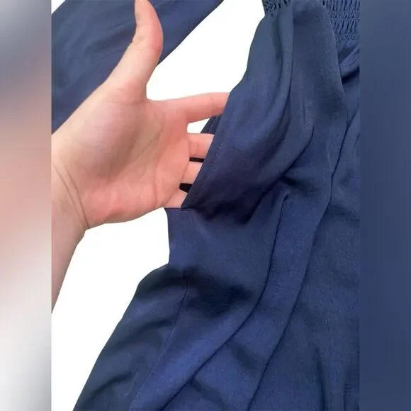 GAP Navy Smocked Bust Square Neck Long Sleeve Midi Dress - Picture 6 of 11